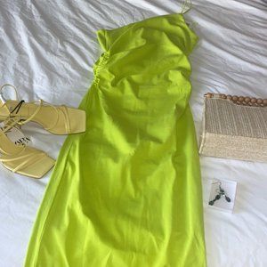 Zara Lime Green One Shoulder Dress L
